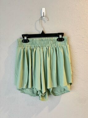 Amazon Light Green Smocked Waist Layered Flow Shorts